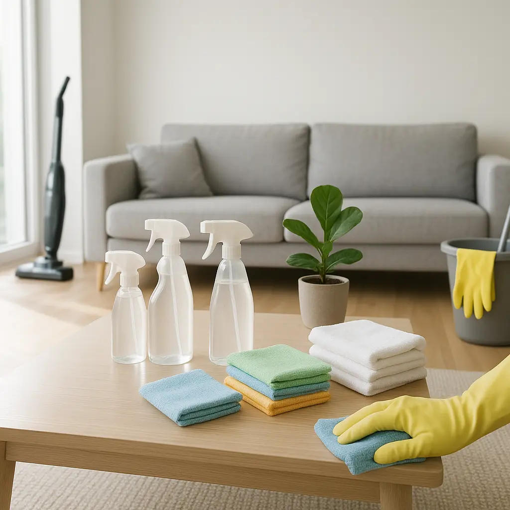 Helle Wohnung wird gereinigt